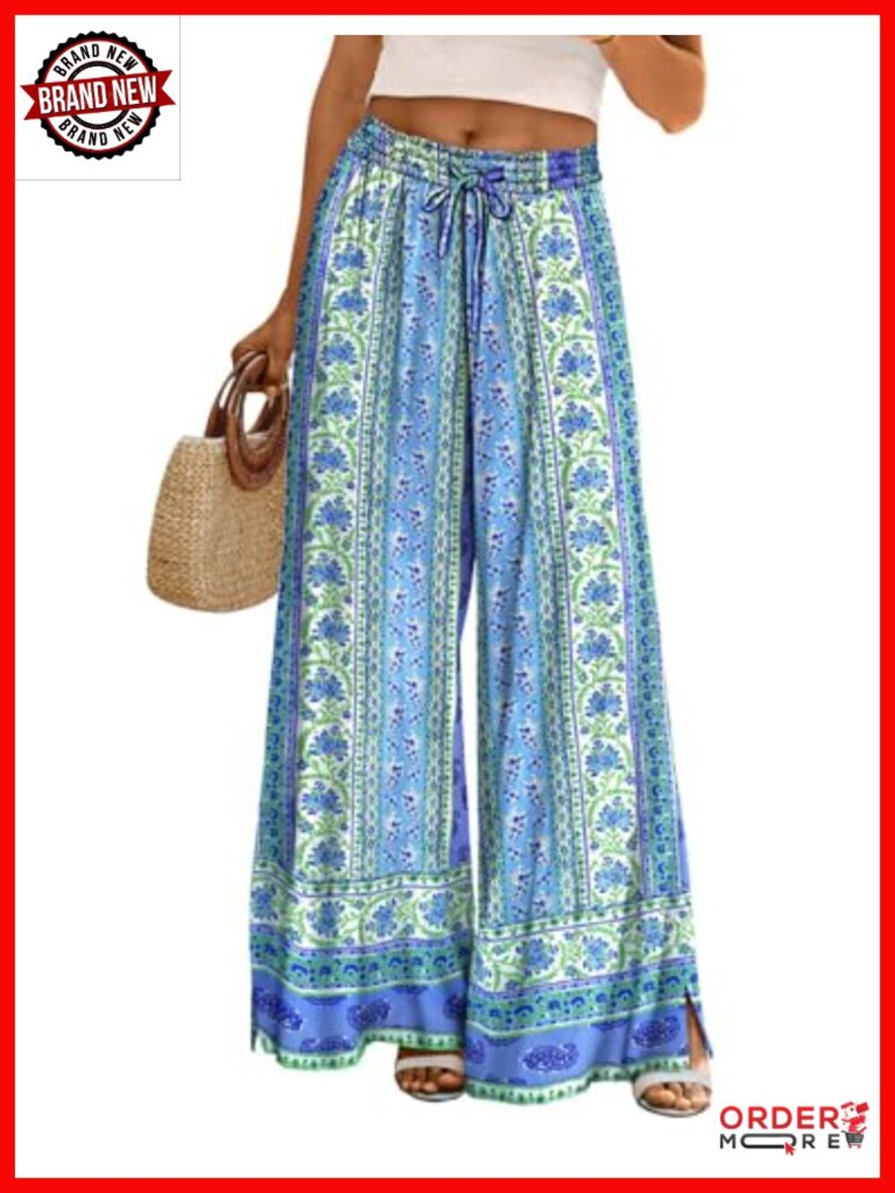Women Wide Leg Palazzo Pants Drawstring Elastic Waist Lounge Beach